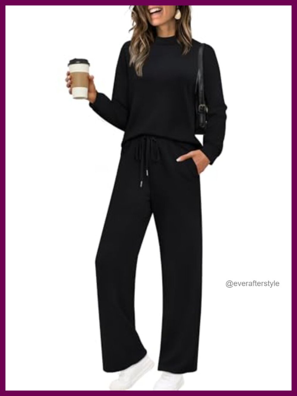 Women's Two Piece Set Mock Neck Long Sleeve Wide Leg Pants Loungewear Travel